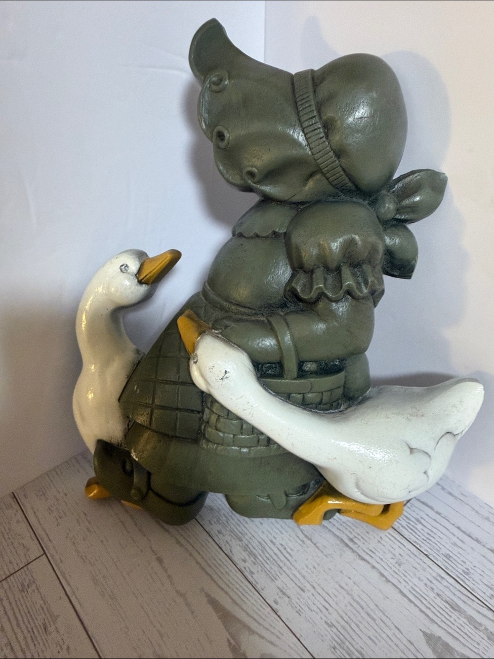 Green Girl Figurine with White Geese By Burwood.